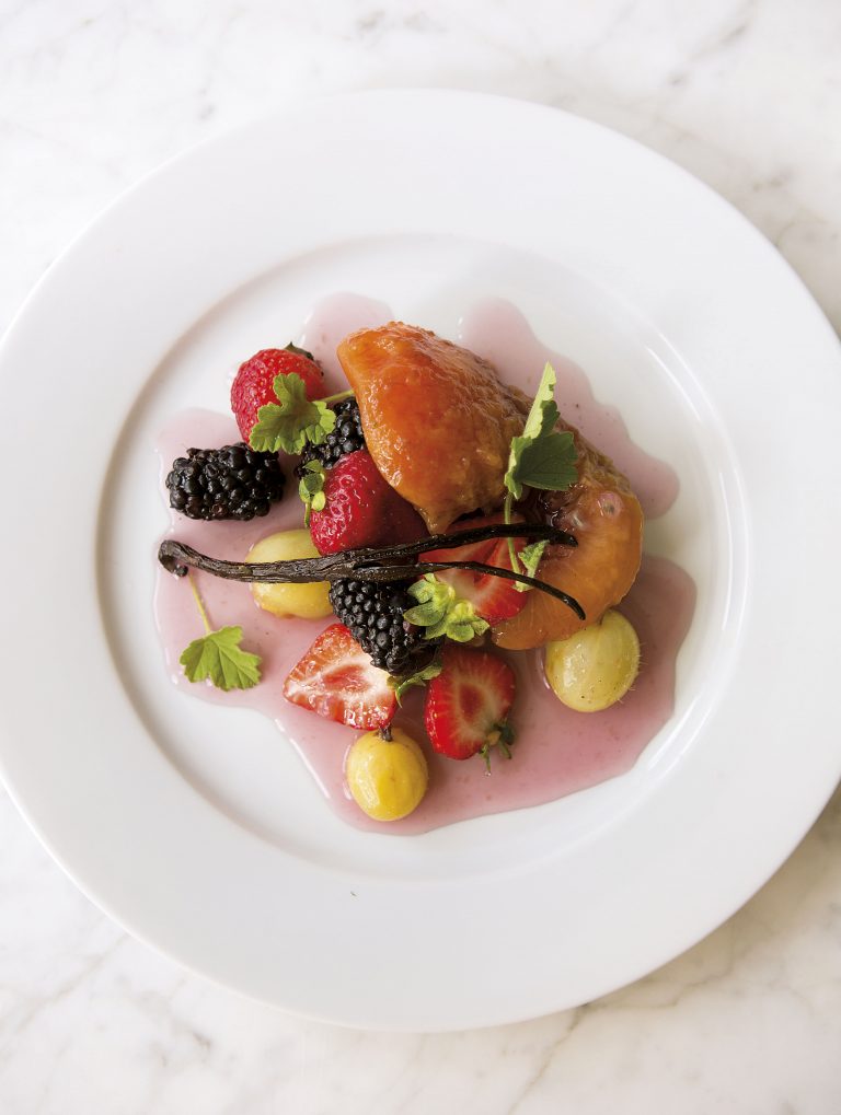 Monthly Recipe Skye Gyngell S Iced Summer Fruits With Rose Scented Geranium Syrup Spring